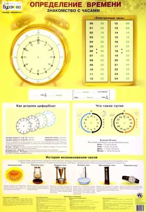 Детский плакат &quot;Определение времени&quot; (двусторонний)