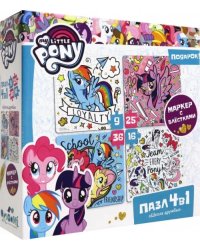 Пазл 4 в 1. My little pony. Школа дружбы + глиттерный маркер