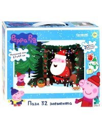 Пазл. Peppa Pig. Зима. Встреча с Дедом Морозом, 32 элемента + наклейки