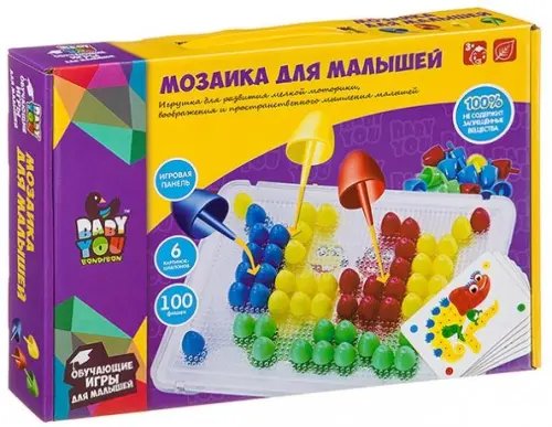 Мозаика для малышей, 6 карточек, 100 фишек