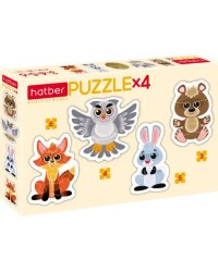 Puzzle. Набор фигурных пазлов, 4 в 1. Лесные звери