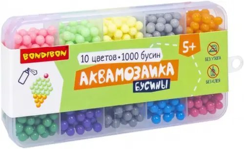 Аквамозаика, бусины 2, 10 цветов, 1000 бусин