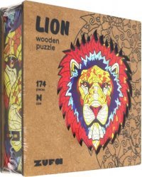 Деревянный пазл с двухслойной крышкой Лев, 174 детали