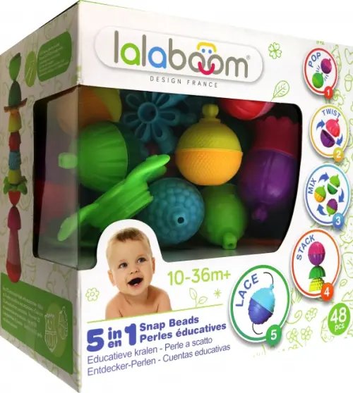 Игрушка развивающая Lalaboom, бусины-защелки, 48 предметов