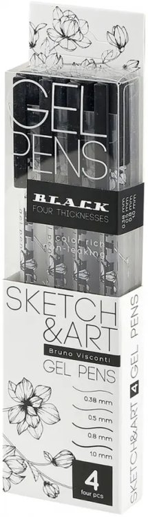 Ручка гелевая Sketch&amp;Art UniWrite. Black, черная, 4 штуки